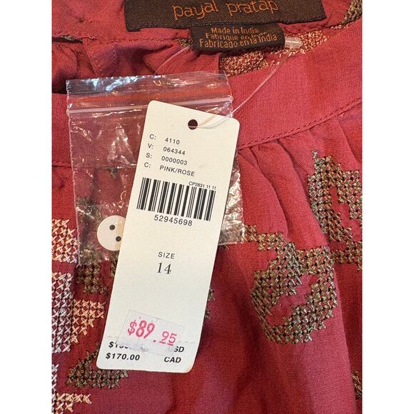 Payal Pratap by Anthropologie Rhododendron Blouse Peasant Top Size 14 NWT - Picture 4 of 14